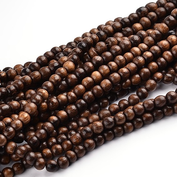 Perles en bois de wengé naturel et non teint, ronde, 6x5mm, Trou: 2mm