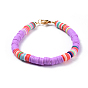 Eco-Friendly Handmade Polymer Clay Heishi Beads Bracelets, Brass Spacer Beads and 304 Stainless Steel Lobster Claw Clasps