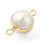 Natural Pearl Connector Charms, with Brass Double Loops, Round Links
