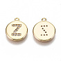 Brass Micro Pave Clear Cubic Zirconia Charms, Nickel Free, Real 18K Gold Plated, Flat Round