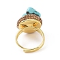 Регулируемое кольцо с самородком натуральной бирюзы со стразами, золотое латунное широкое кольцо для женщин