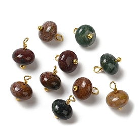 Natural Agate Rondelle Charms, with Real 18K Gold Plated Brass Loops