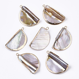 Natural Freshwater Shell Pendants, with Iron Loops, Edge Golden Plated, Half Round