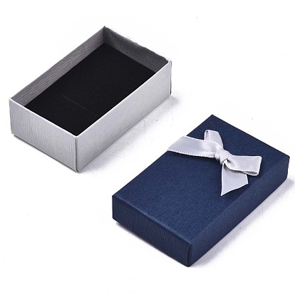 Boîtes à bijoux en carton, pour les colliers, anneau, boucle, avec ruban bowknot à l'extérieur et éponge noire à l'intérieur, rectangle