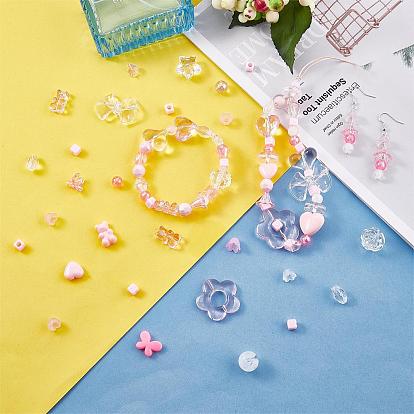 150 pièces perles acryliques roses aléatoires ours pastel perles entretoises papillon perles en vrac pour bijoux porte-clés téléphone lanière faisant