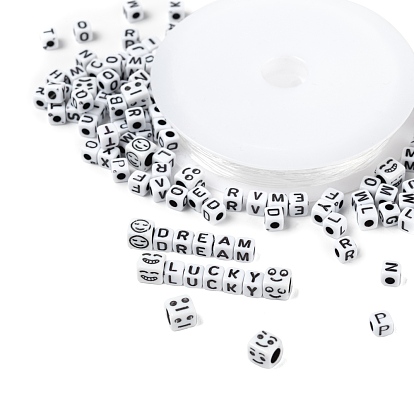 Kits de fabrication de bijoux diy, y compris 2350 pcs cube avec alphabet/expression acrylique lettre a ~ z perles, Fil cristal, fil élastique