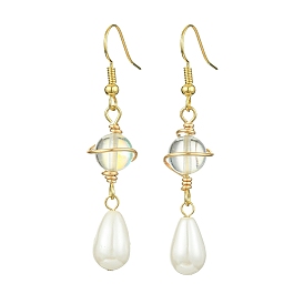 Natural Pearl Dangle Earrings, Alloy Wire Wrap Drop Earrings