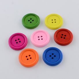 4-Hole Dyed Wood Buttons, Large Buttons, Flat Round