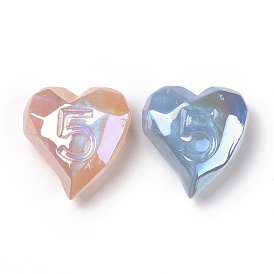Opaque Acrylic Beads, AB Color Plated, Heart with Number 5