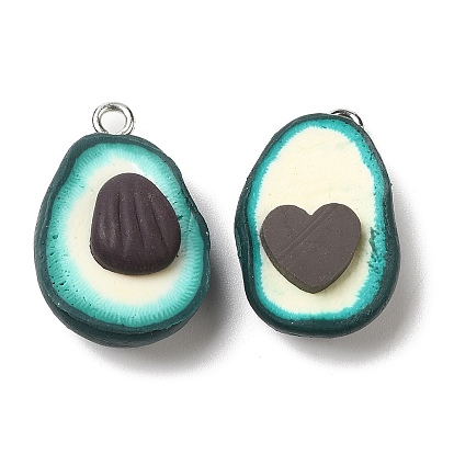 Opaque Resin Fruit Pendants, Avocado Charms with Platinum Tone Iron Loops