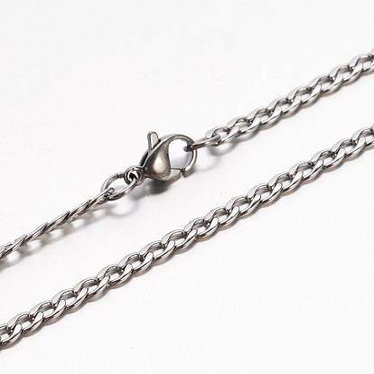 304 acier inoxydable les colliers de la chaîne de trottoir de garçon, avec fermoir, facette, 19.7 pouce (50 cm)