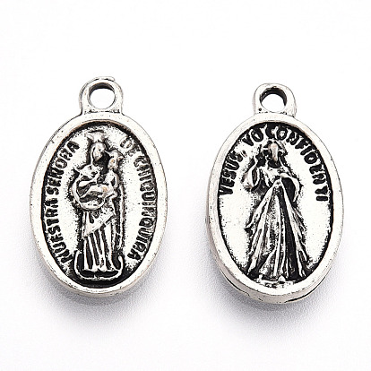 Tibetan Style Alloy Pendants, Cadmium Free & Lead Free, Oval with Virgin Mary