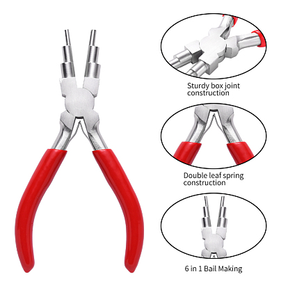 6-in-1 Bail Making Pliers, 45# Carbon Steel 6-Step Multi-Size Wire Looping Forming Pliers, Ferronickel, for Loops and Jump Rings
