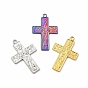Ion Plating(IP) 304 Stainless Steel Pendants, Cross with Sunflower Charm