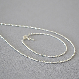 Delicate Silver Beaded Necklace with Shiny Faceted Beads - Minimalist, Elegant, Dainty.