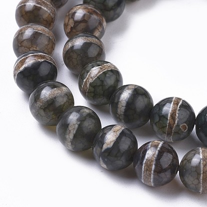 Tibetan Style 3-Eye dZi Beads, Natural Agate Beads Strands, Dyed & Heated, Round