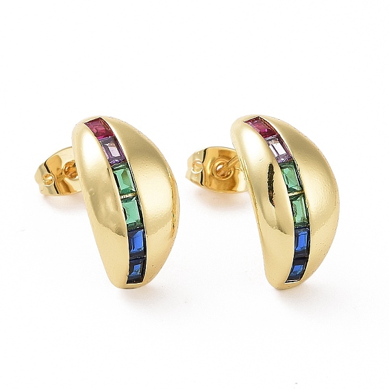 Colorful Cubic Zirconia Teardrop Stud Earrings, Brass Jewelry for Women