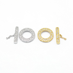 Brass Toggle Clasps, with Cubic Zirconia, Cadmium Free & Nickel Free & Lead Free