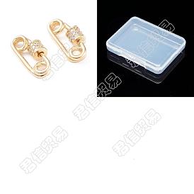 BENECREAT Brass Micro Pave Clear Cubic Zirconia Screw Carabiner Lock Charms, for Necklaces Making, Long-Lasting Plated, Safety Pin Shape