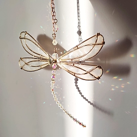 Glass & Metal Enamel Dragonfly Pendant Decorations, Window Hanging Suncatchers