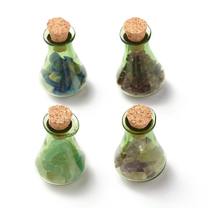 Vidrio de botella que deseen decoraciones, con chips de piedras preciosas dentro y tapón de corcho
