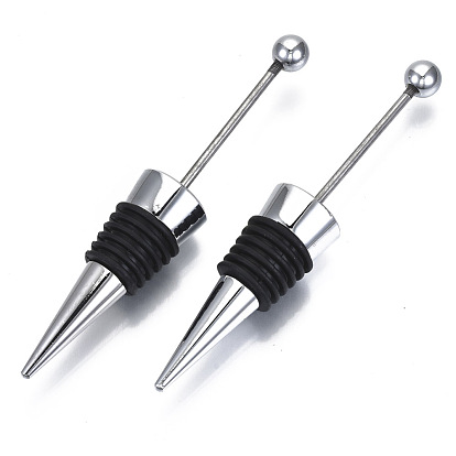 Aluminum Beadable Wine Stopper Blanks, with Iron Stick & Round Beads & Black Rubber Rings, Cone