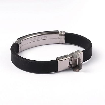 304 pulseras de silicona de acero inoxidable, con broches banda reloj, cruzar, 215x10x3 mm