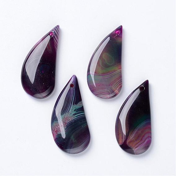 Natural Agate Pendants, Twisted Teardrop, Dyed, 40x18x5mm, Hole: 2mm