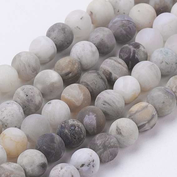 Natural Bamboo Leaf Agate Beads Strands, Frosted, Round