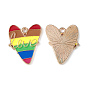Rainbow Color Pride Alloy Enamel Pendants, Heart with Word Love Charm, Light Gold