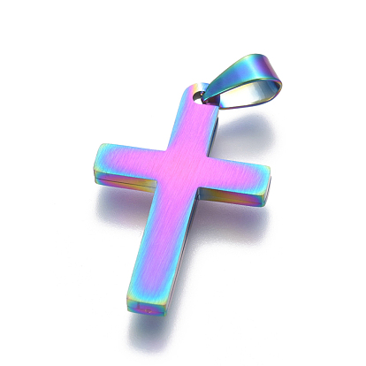 Ion Plating(IP) 304 Stainless Steel Pendants, For Easter, Cross with Word Jesus