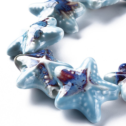 Handmade Porcelain Ceramic Beads Strands, Famille Rose Style, Star