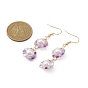 Glass Seed & Shell Pearl Beaded Flower Dangle Earrings, Real 18K Gold Plated 304 Stainless Steel Wire Wrap Jewelry