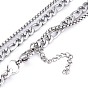 304 Stainless Steel Double Layer Necklaces, with Figaro Chains & Box Chains, Heart