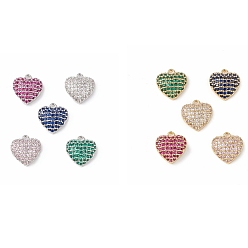 Rack Plating Brass Micro Pave Cubic Zirconia Charms, Heart Charm, Cadmium Free & Lead Free, Long-Lasting Plated