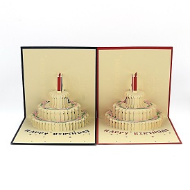 Handmade Greeting Cards, 3D Pop Up Birthday Cake, Paper Crafts, Greeting Cards, with Envelope, Square