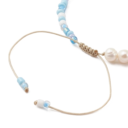 3 pcs 3 ensemble de bracelets en perles tressées avec graines de verre de couleur et perles naturelles, bracelets réglables en nylon