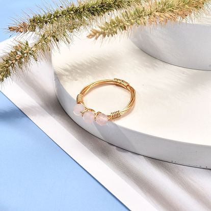 Обернутые медной проволокой кольца из плетеных бусин из натуральных драгоценных камней для женщин, реальный 18 k позолоченный