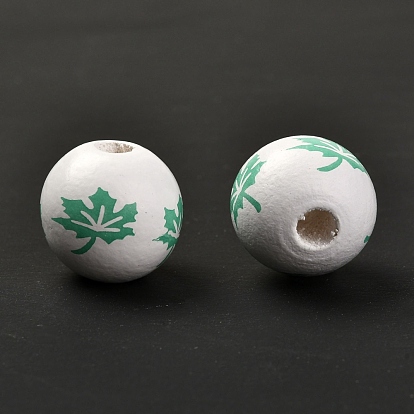 Bois perles européennes, Perles avec un grand trou   , motif de feuille d'érable, rondelle