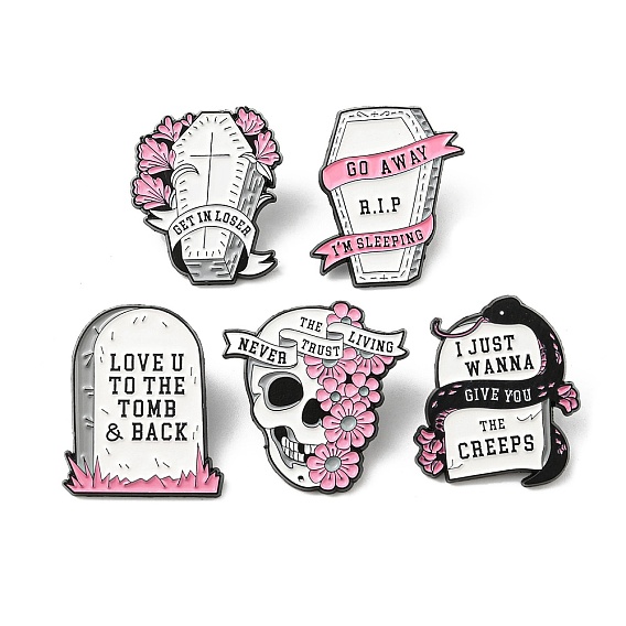 Halloween Coffin/Skull/Tombstone Alloy Enamel Pin, Brooch for Backpack Clothes