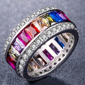Rainbow Pride Flag Cubic Zirconia Finger Ring, Alloy Ring