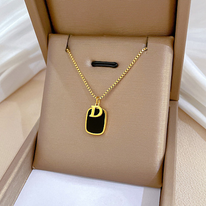 Minimalist Style Gold Necklace for Women - Lock Collar Chain, Square D Pendant.