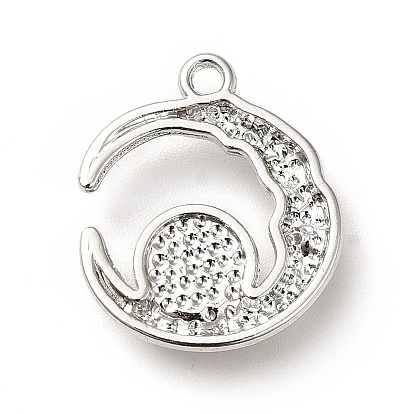 Rack Plating Alloy Rhinestone Pendants, with Glass, Cadmium Free & Lead Free, Moon with Flat Round