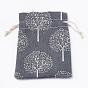 Polycotton(Polyester Cotton) Packing Pouches Drawstring Bags, with Printed Tree