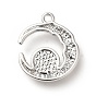 Rack Plating Alloy Rhinestone Pendants, with Glass, Cadmium Free & Lead Free, Moon with Flat Round