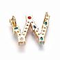 Brass Rhinestone Pendants, with Cubic Zirconia, Mixed Letters, Golden, Colorful