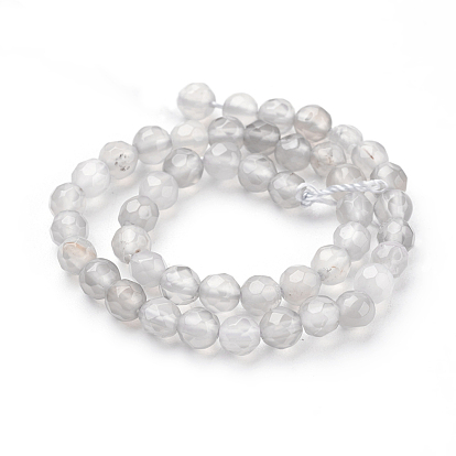 Natural Grey Agate Beads Strands, Faceted Round, Gray