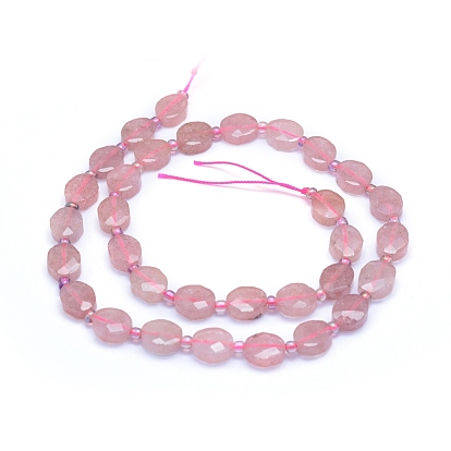 Natural Strawberry Quartz Beads Strands, Faceted, Oval