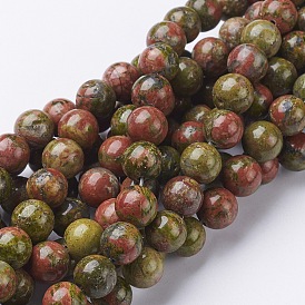 Natural Unakite Beads Strands, Round, Round, 10~14mm, Hole: 1~1.2mm