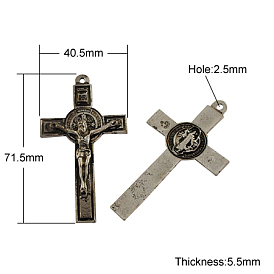 Tibetan Style Alloy Pendants, For Easter, Cadmium Free & Lead Free, St Benedict Crucifix Cross, 71.5x40.5x5.5mm, Hole: 2.5mm